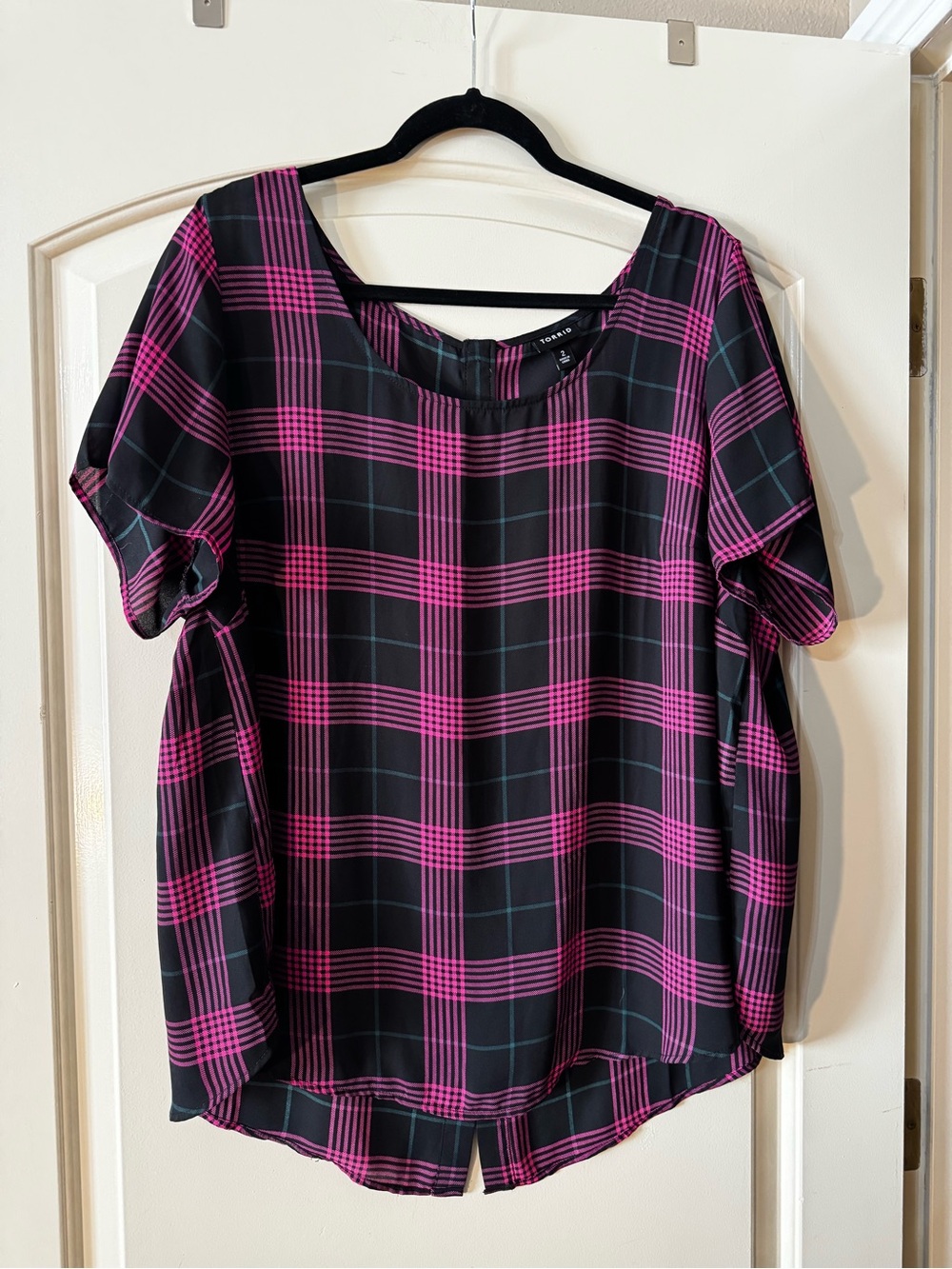 Torrid Pink Plaid Georgette Button-Back Top Blouse 2X
